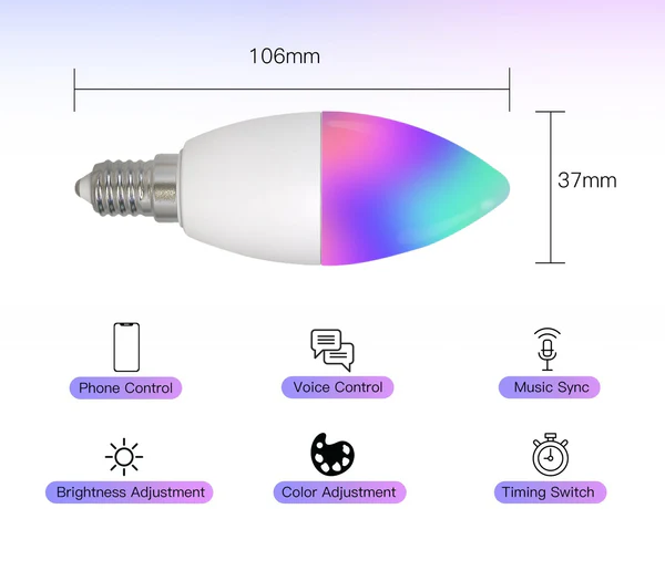 Dimensions de l'ampoule RGBW E14 ZigBee Moes ZB-TDC5-RCW-E14-MS